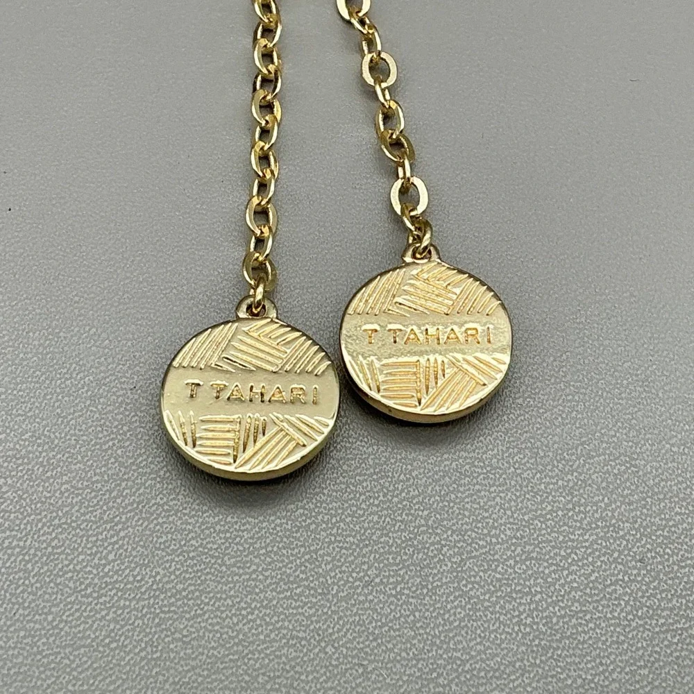 T Tahari Earrings Women Gold Tone Long Chain Dangle Drop Round Disc 2.25 Inch